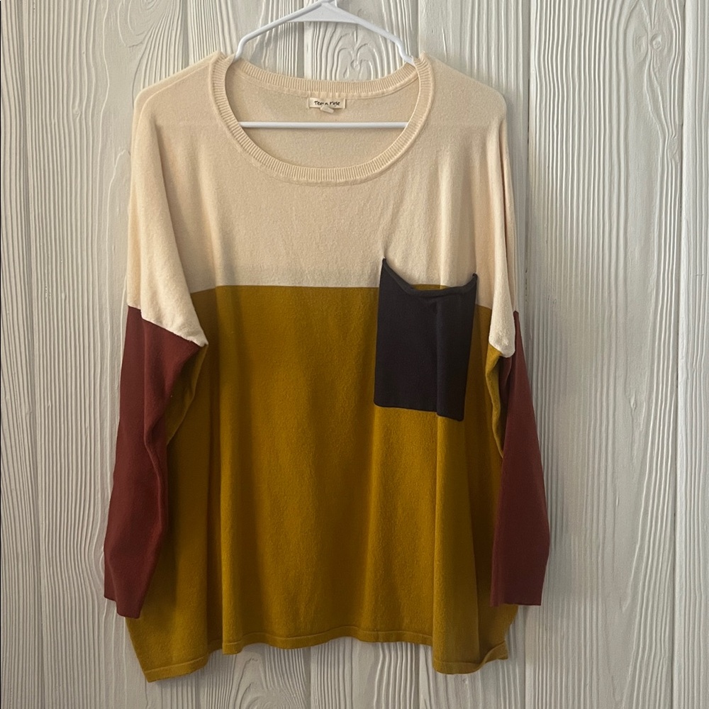 Tea n Rose Colorblock Top - Cream, Mustard, and Burgundy